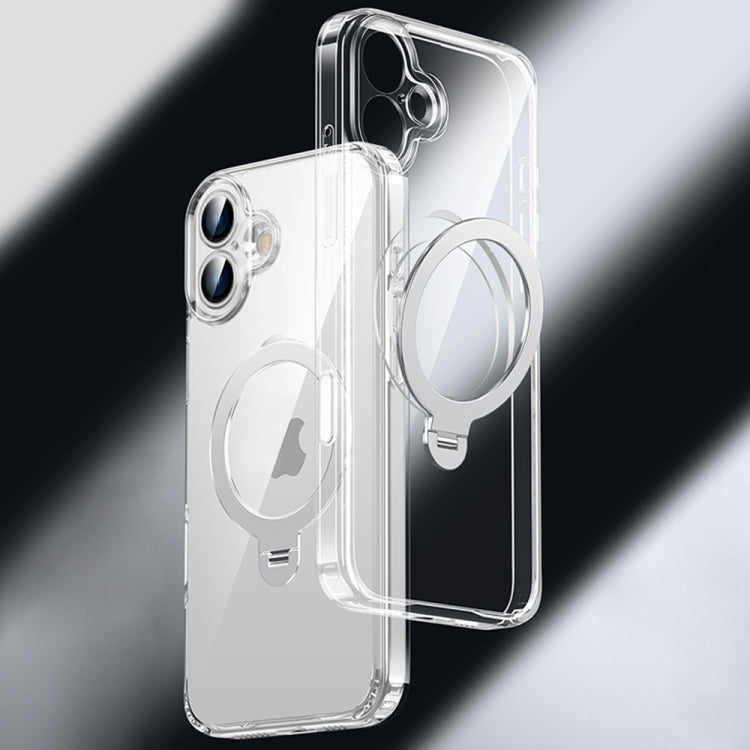 For iPhone 16 Fine Hole 360 Degree Rotating Holder MagSafe Phone Case(Transparent) - iPhone 16 Cases by buy2fix | Online Shopping UK | buy2fix