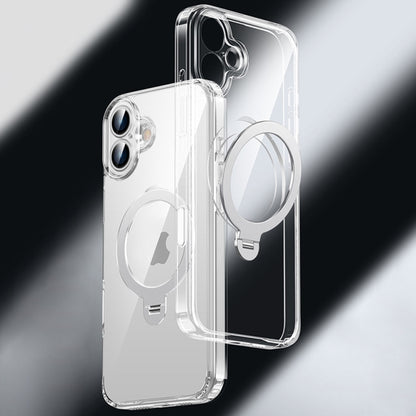 For iPhone 16 Fine Hole 360 Degree Rotating Holder MagSafe Phone Case(Transparent) - iPhone 16 Cases by buy2fix | Online Shopping UK | buy2fix