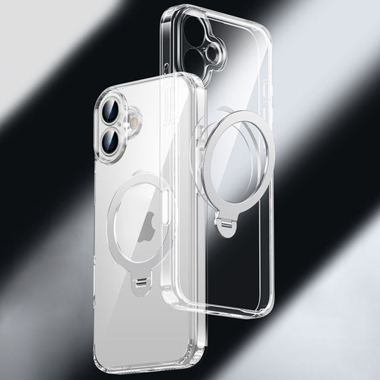 For iPhone 16 Fine Hole 360 Degree Rotating Holder MagSafe Phone Case(Transparent) - iPhone 16 Cases by buy2fix | Online Shopping UK | buy2fix