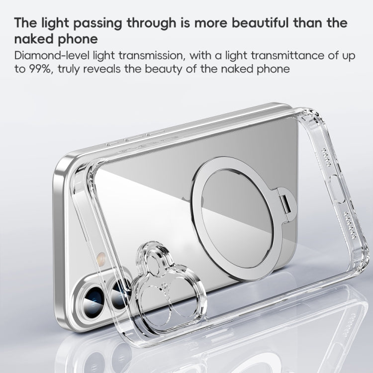 For iPhone 15 Fine Hole 360 Degree Rotating Holder MagSafe Phone Case(Transparent) - iPhone 15 Cases by buy2fix | Online Shopping UK | buy2fix