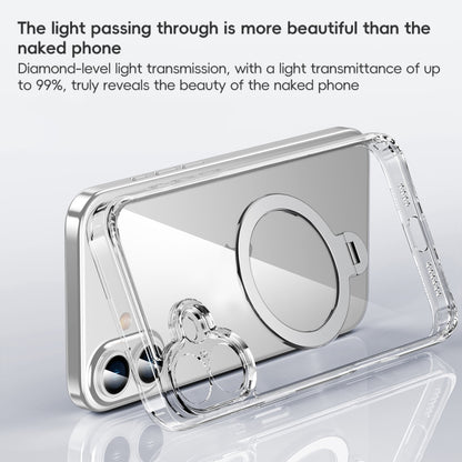 For iPhone 15 Fine Hole 360 Degree Rotating Holder MagSafe Phone Case(Transparent) - iPhone 15 Cases by buy2fix | Online Shopping UK | buy2fix
