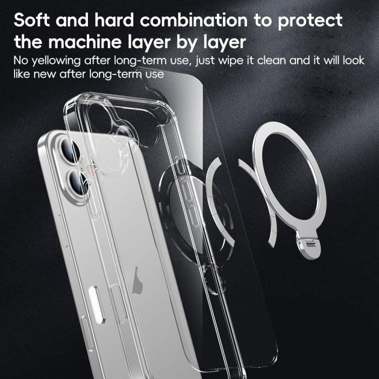 For iPhone 16 Plus Fine Hole 360 Degree Rotating Holder MagSafe Phone Case(Transparent) - iPhone 16 Plus Cases by buy2fix | Online Shopping UK | buy2fix