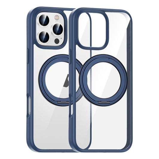 For iPhone 16 Pro Max High Transparency 360 Degree Rotating Holder MagSafe Phone Case(Dark Blue) - iPhone 16 Pro Max Cases by buy2fix | Online Shopping UK | buy2fix