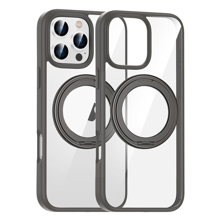 For iPhone 16 Pro Max High Transparency 360 Degree Rotating Holder MagSafe Phone Case(Titanium Gray) - iPhone 16 Pro Max Cases by buy2fix | Online Shopping UK | buy2fix