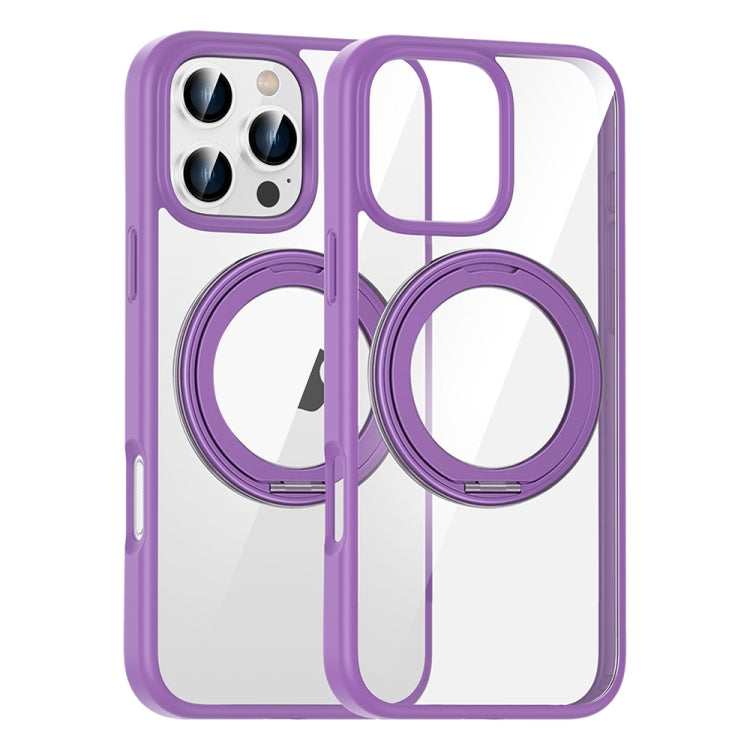 For iPhone 16 Pro High Transparency 360 Degree Rotating Holder MagSafe Phone Case(Purple) - iPhone 16 Pro Cases by buy2fix | Online Shopping UK | buy2fix