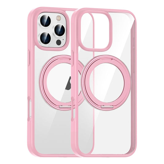 For iPhone 16 Pro High Transparency 360 Degree Rotating Holder MagSafe Phone Case(Pink) - iPhone 16 Pro Cases by buy2fix | Online Shopping UK | buy2fix