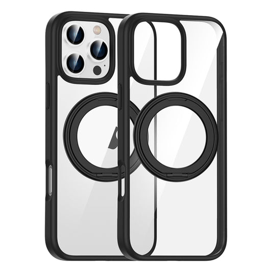 For iPhone 16 Pro High Transparency 360 Degree Rotating Holder MagSafe Phone Case(Black) - iPhone 16 Pro Cases by buy2fix | Online Shopping UK | buy2fix