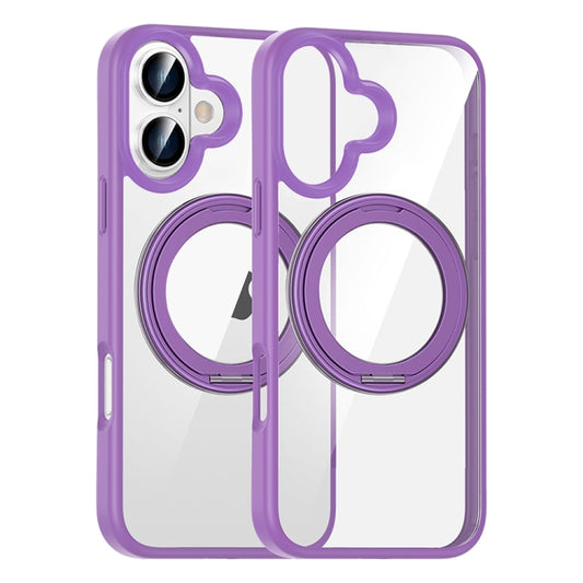 For iPhone 16 High Transparency 360 Degree Rotating Holder MagSafe Phone Case(Purple) - iPhone 16 Cases by buy2fix | Online Shopping UK | buy2fix