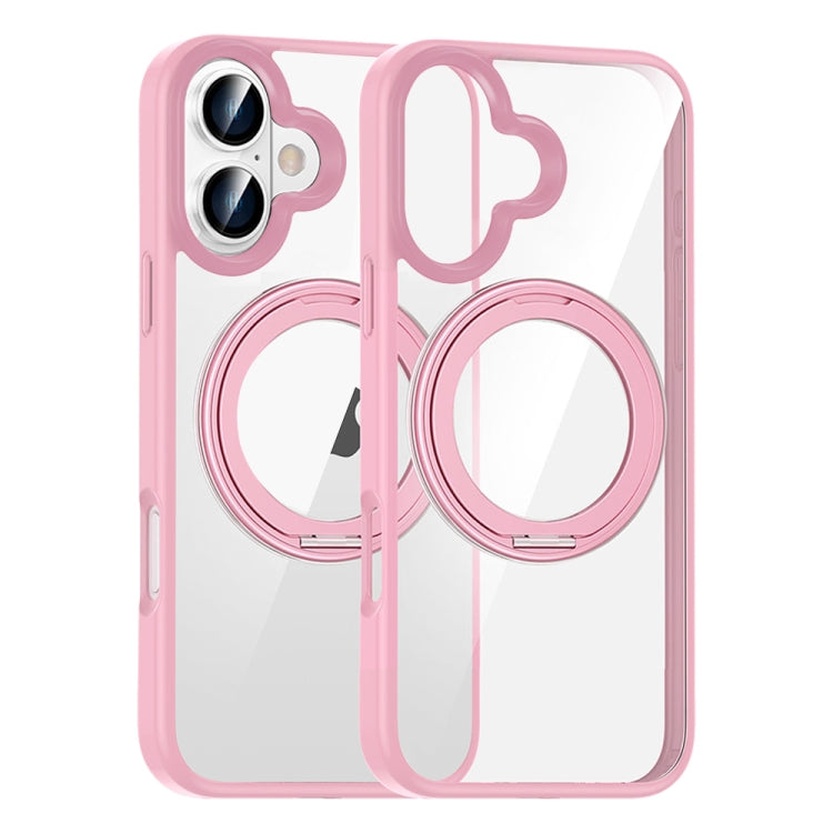 For iPhone 16 High Transparency 360 Degree Rotating Holder MagSafe Phone Case(Pink) - iPhone 16 Cases by buy2fix | Online Shopping UK | buy2fix