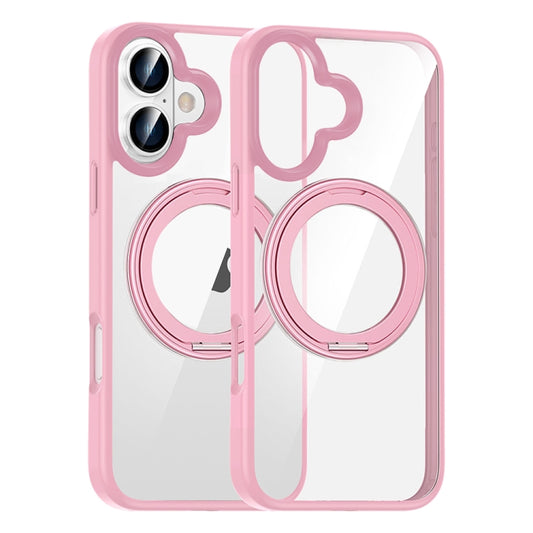 For iPhone 16 High Transparency 360 Degree Rotating Holder MagSafe Phone Case(Pink) - iPhone 16 Cases by buy2fix | Online Shopping UK | buy2fix