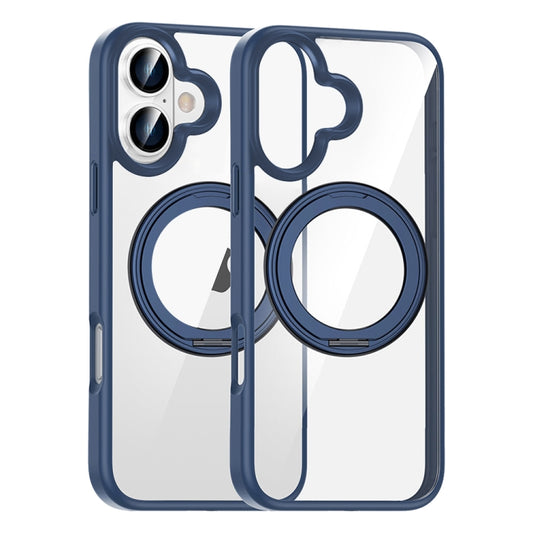 For iPhone 16 High Transparency 360 Degree Rotating Holder MagSafe Phone Case(Dark Blue) - iPhone 16 Cases by buy2fix | Online Shopping UK | buy2fix