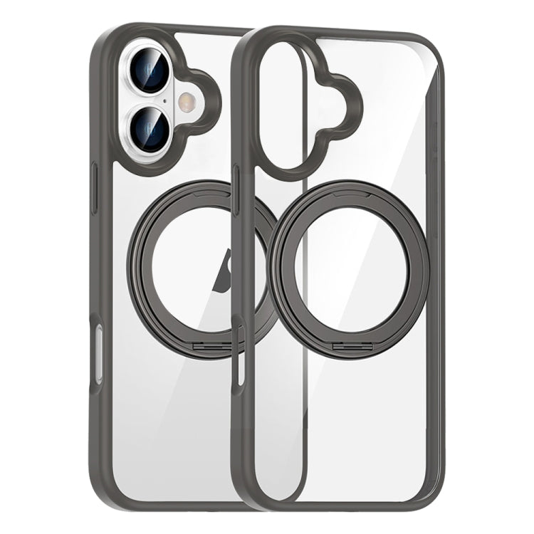 For iPhone 16 High Transparency 360 Degree Rotating Holder MagSafe Phone Case(Titanium Gray) - iPhone 16 Cases by buy2fix | Online Shopping UK | buy2fix
