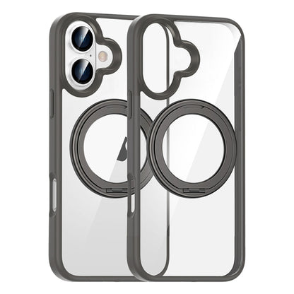 For iPhone 16 High Transparency 360 Degree Rotating Holder MagSafe Phone Case(Titanium Gray) - iPhone 16 Cases by buy2fix | Online Shopping UK | buy2fix