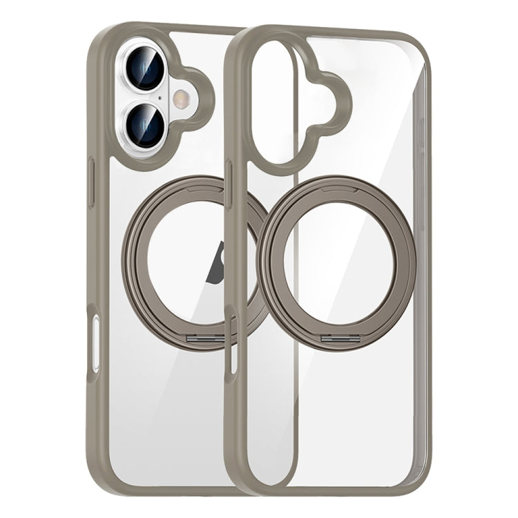 For iPhone 16 High Transparency 360 Degree Rotating Holder MagSafe Phone Case(Titanium Gold) - iPhone 16 Cases by buy2fix | Online Shopping UK | buy2fix