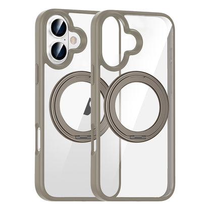 For iPhone 16 High Transparency 360 Degree Rotating Holder MagSafe Phone Case(Titanium Gold) - iPhone 16 Cases by buy2fix | Online Shopping UK | buy2fix