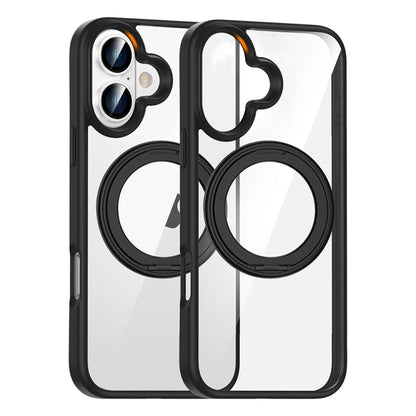 For iPhone 16 High Transparency 360 Degree Rotating Holder MagSafe Phone Case(Black) - iPhone 16 Cases by buy2fix | Online Shopping UK | buy2fix