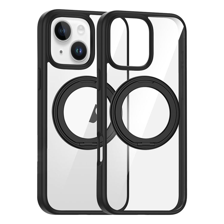 For iPhone 15 High Transparency 360 Degree Rotating Holder MagSafe Phone Case(Black) - iPhone 15 Cases by buy2fix | Online Shopping UK | buy2fix