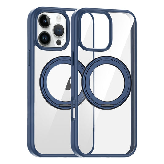 For iPhone 14 Pro Max High Transparency 360 Degree Rotating Holder MagSafe Phone Case(Dark Blue) - iPhone 14 Pro Max Cases by buy2fix | Online Shopping UK | buy2fix