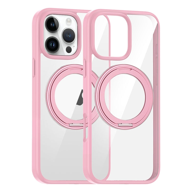For iPhone 14 Pro High Transparency 360 Degree Rotating Holder MagSafe Phone Case(Pink) - iPhone 14 Pro Cases by buy2fix | Online Shopping UK | buy2fix