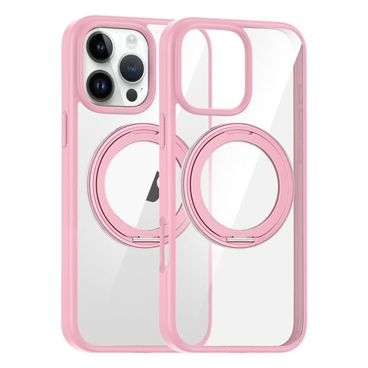 For iPhone 14 Pro High Transparency 360 Degree Rotating Holder MagSafe Phone Case(Pink) - iPhone 14 Pro Cases by buy2fix | Online Shopping UK | buy2fix