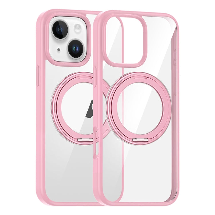 For iPhone 14 High Transparency 360 Degree Rotating Holder MagSafe Phone Case(Pink) - iPhone 14 Cases by buy2fix | Online Shopping UK | buy2fix