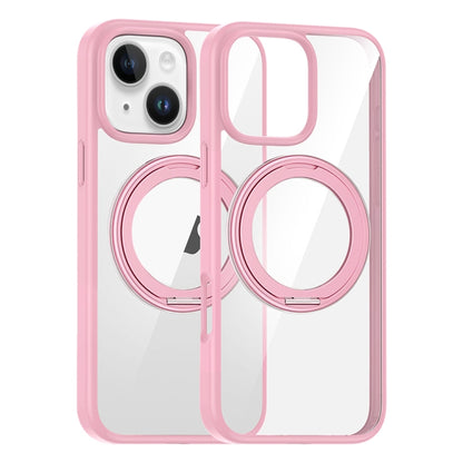 For iPhone 14 High Transparency 360 Degree Rotating Holder MagSafe Phone Case(Pink) - iPhone 14 Cases by buy2fix | Online Shopping UK | buy2fix