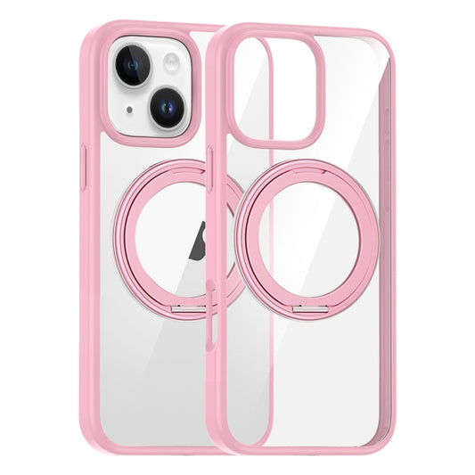 For iPhone 14 High Transparency 360 Degree Rotating Holder MagSafe Phone Case(Pink) - iPhone 14 Cases by buy2fix | Online Shopping UK | buy2fix