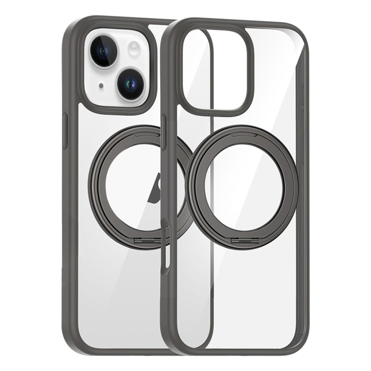 For iPhone 14 High Transparency 360 Degree Rotating Holder MagSafe Phone Case(Titanium Gray) - iPhone 14 Cases by buy2fix | Online Shopping UK | buy2fix