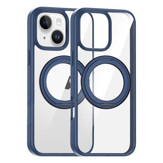 For iPhone 13 High Transparency 360 Degree Rotating Holder MagSafe Phone Case(Dark Blue) - iPhone 13 Cases by buy2fix | Online Shopping UK | buy2fix