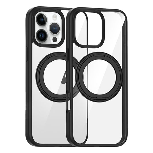 For iPhone 12 Pro High Transparency 360 Degree Rotating Holder MagSafe Phone Case(Black) - iPhone 12 / 12 Pro Cases by buy2fix | Online Shopping UK | buy2fix