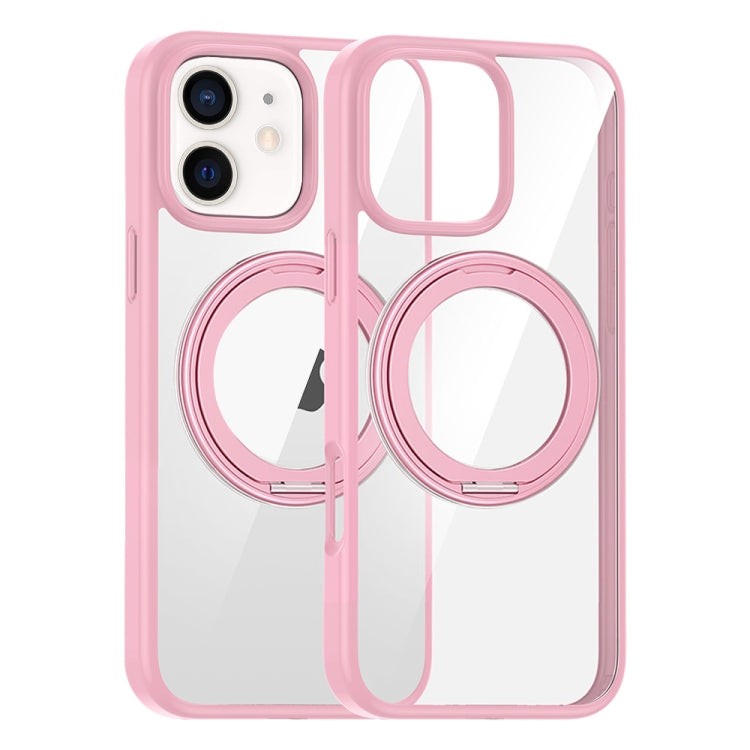 For iPhone 12 High Transparency 360 Degree Rotating Holder MagSafe Phone Case(Pink) - iPhone 12 / 12 Pro Cases by buy2fix | Online Shopping UK | buy2fix