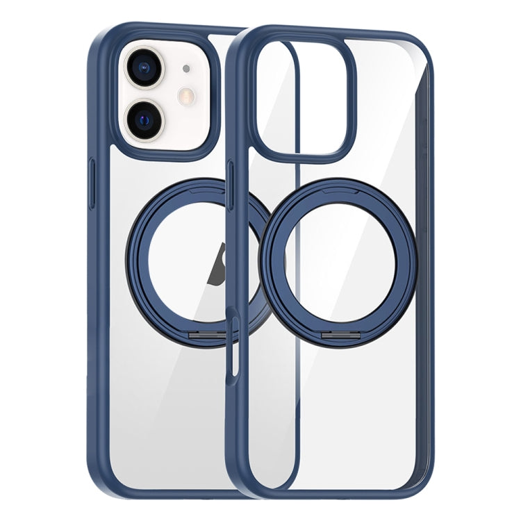 For iPhone 12 High Transparency 360 Degree Rotating Holder MagSafe Phone Case(Dark Blue) - iPhone 12 / 12 Pro Cases by buy2fix | Online Shopping UK | buy2fix