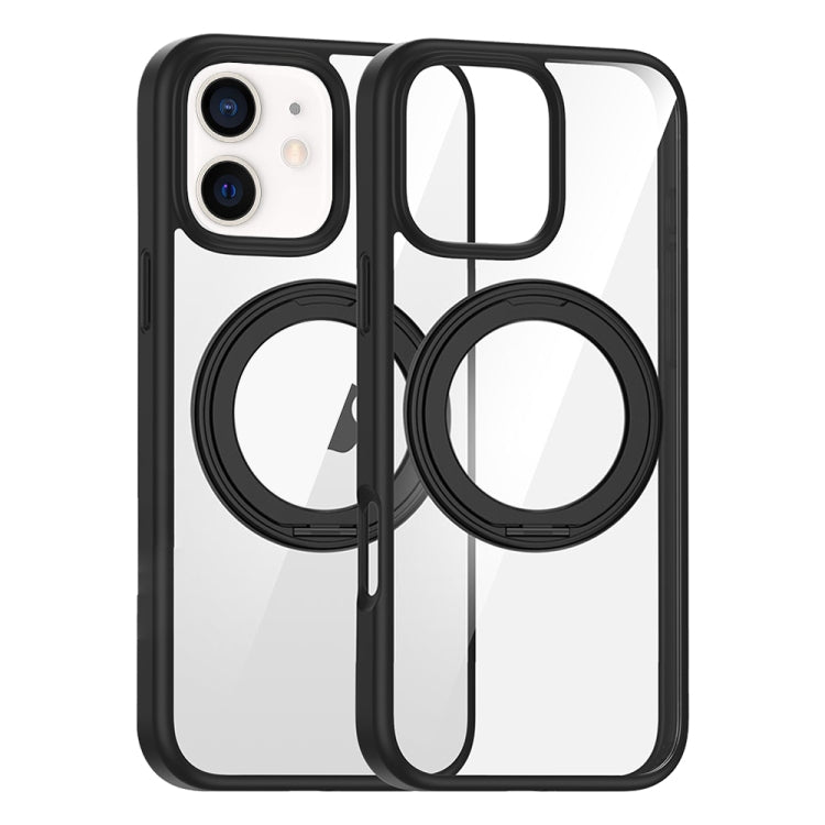 For iPhone 12 High Transparency 360 Degree Rotating Holder MagSafe Phone Case(Black) - iPhone 12 / 12 Pro Cases by buy2fix | Online Shopping UK | buy2fix