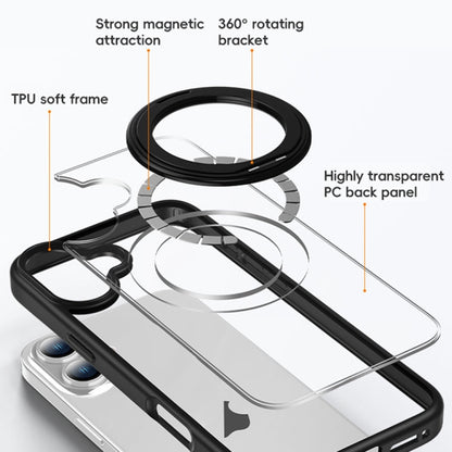 For iPhone 14 Pro Max High Transparency 360 Degree Rotating Holder MagSafe Phone Case(Black) - iPhone 14 Pro Max Cases by buy2fix | Online Shopping UK | buy2fix
