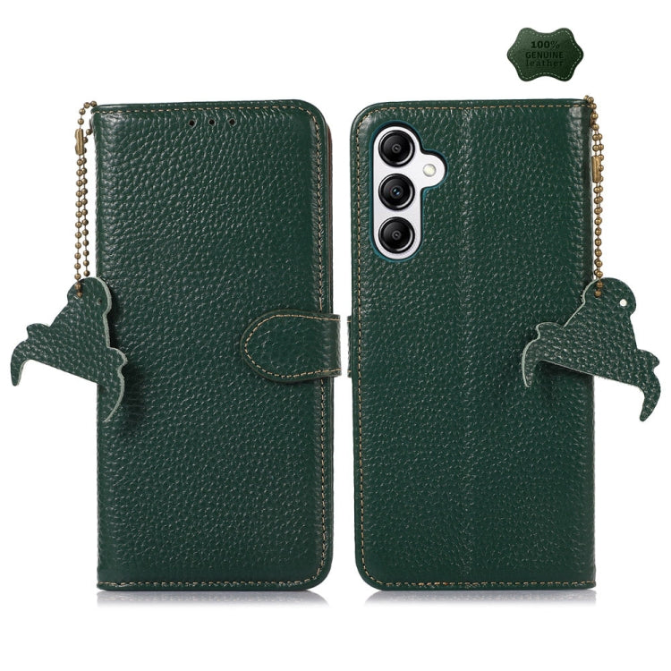 For Samsung Galaxy A36 Genuine Leather Litchi Texture RFID Leather Phone Case(Green) - Galaxy Phone Cases by buy2fix | Online Shopping UK | buy2fix