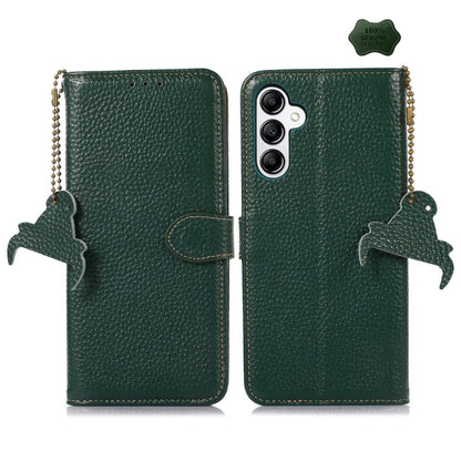 For Samsung Galaxy A36 Genuine Leather Litchi Texture RFID Leather Phone Case(Green) - Galaxy Phone Cases by buy2fix | Online Shopping UK | buy2fix