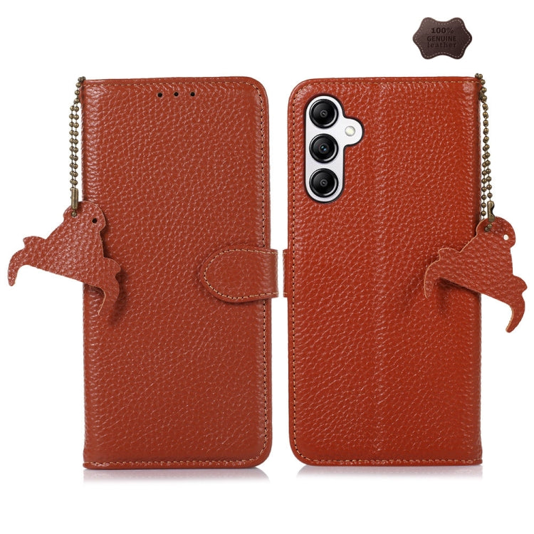 For Samsung Galaxy A36 Genuine Leather Litchi Texture RFID Leather Phone Case(Coffee) - Galaxy Phone Cases by buy2fix | Online Shopping UK | buy2fix