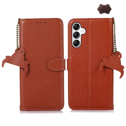 For Samsung Galaxy A36 Genuine Leather Litchi Texture RFID Leather Phone Case(Coffee) - Galaxy Phone Cases by buy2fix | Online Shopping UK | buy2fix