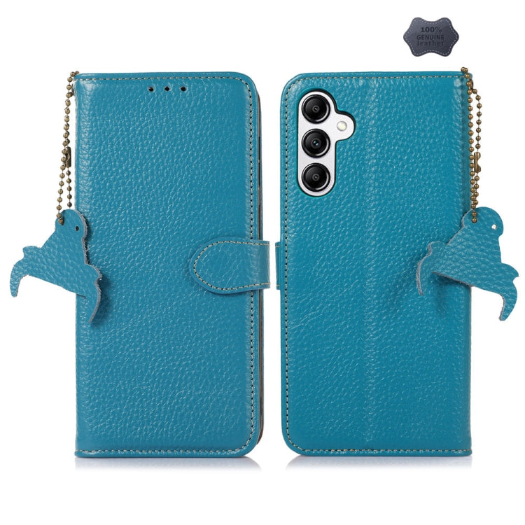 For Samsung Galaxy A36 Genuine Leather Litchi Texture RFID Leather Phone Case(Blue) - Galaxy Phone Cases by buy2fix | Online Shopping UK | buy2fix