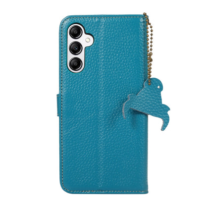 For Samsung Galaxy A36 Genuine Leather Litchi Texture RFID Leather Phone Case(Blue) - Galaxy Phone Cases by buy2fix | Online Shopping UK | buy2fix