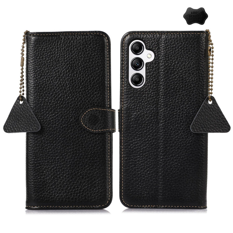 For Samsung Galaxy A36 Genuine Leather Litchi Texture RFID Leather Phone Case(Black) - Galaxy Phone Cases by buy2fix | Online Shopping UK | buy2fix