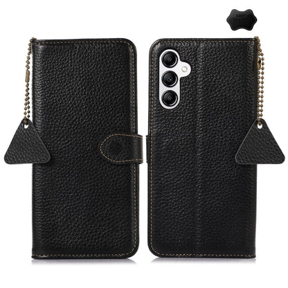 For Samsung Galaxy A36 Genuine Leather Litchi Texture RFID Leather Phone Case(Black) - Galaxy Phone Cases by buy2fix | Online Shopping UK | buy2fix