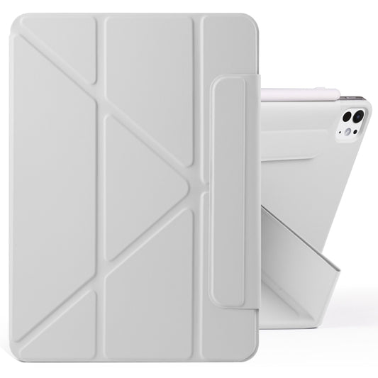 For iPad Pro 11 2024 Fixed Buckle Magnetic Deformation Leather Tablet Case(Grey) - iPad Pro 11 2024 Cases by buy2fix | Online Shopping UK | buy2fix