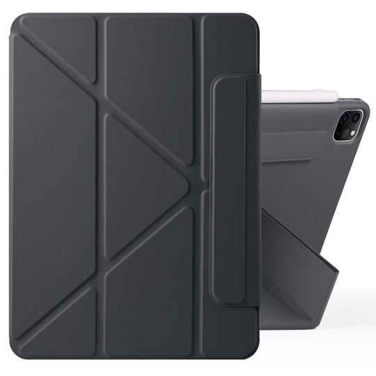 For iPad Pro 12.9 2022 / 2021 / 2020 Fixed Buckle Magnetic Deformation Leather Tablet Case(Black)