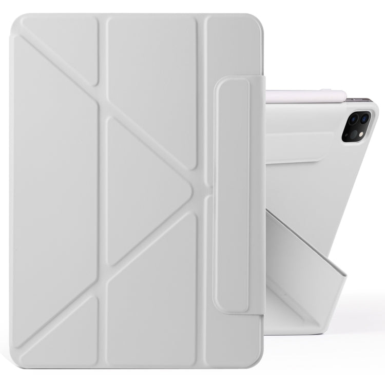 For iPad Pro 12.9 2022 / 2021 / 2020 Fixed Buckle Magnetic Deformation Leather Tablet Case(Grey) - iPad Pro 12.9 (2022/2021) Cases by buy2fix | Online Shopping UK | buy2fix