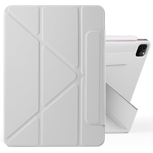 For iPad Pro 12.9 2022 / 2021 / 2020 Fixed Buckle Magnetic Deformation Leather Tablet Case(Grey) - iPad Pro 12.9 (2022/2021) Cases by buy2fix | Online Shopping UK | buy2fix