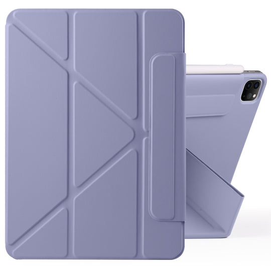 For iPad Pro 12.9 2022 / 2021 / 2020 Fixed Buckle Magnetic Deformation Leather Tablet Case(Lavender Purple)
