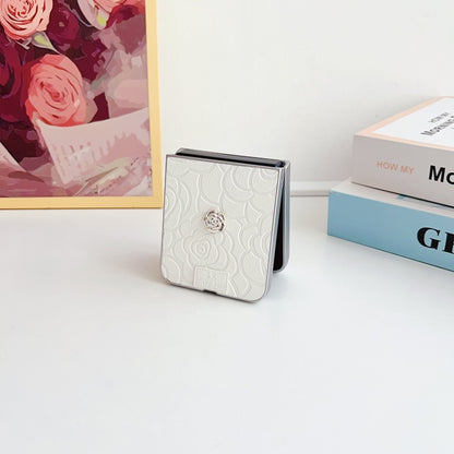 For Motorola Razr 50 / 50 Ultra 3D Camellia Plaid Fabric DIY PC Phone Case(White) by buy2fix