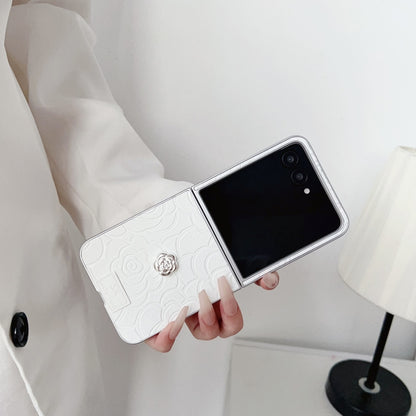 For Motorola Razr 50 / 50 Ultra 3D Camellia Plaid Fabric DIY PC Phone Case(White) by buy2fix