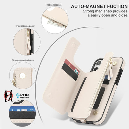 For iPhone 16 Pro Double Flap Zipper RFID Leather Phone Case with Short Lanyard(White) - iPhone 16 Pro Cases by buy2fix | Online Shopping UK | buy2fix